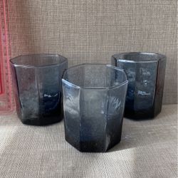 Vintage Libbey Cobalt Blue Facets Glass Tumbler Set Of 3