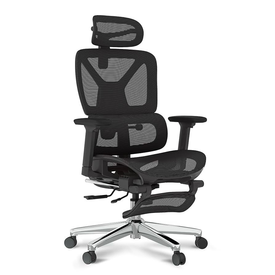 ErgoX Ergonomic Office Chair with Footrest- Adjustable 3D Armrests, Dynamic Lumbar Support, Recline & Tilt Function, Mesh Seat, for Home & Office Use,