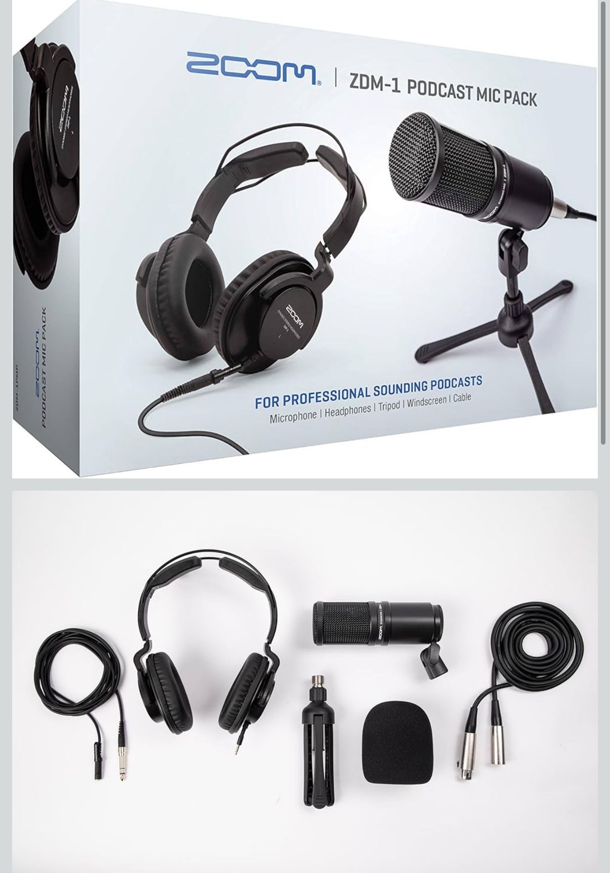 Zoom ZDM-1 Podcast Mic Pack, Podcast Dynamic Microphone, ZHP-1 Headphones, TPS-4 Tripod, Windscreen, 2-Meter XLR Cable, for Recording & Streaming Podc