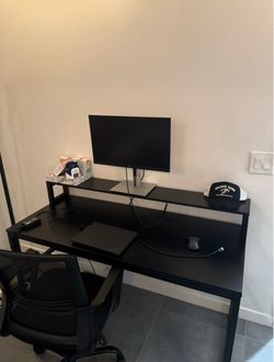 55” Black Computer Desk with Monitor Shelf & Storage