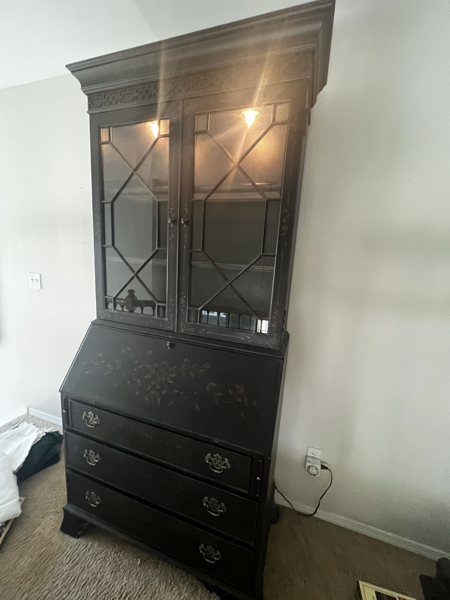 Ethan Allen Black Display Hutch & Secretary Desk