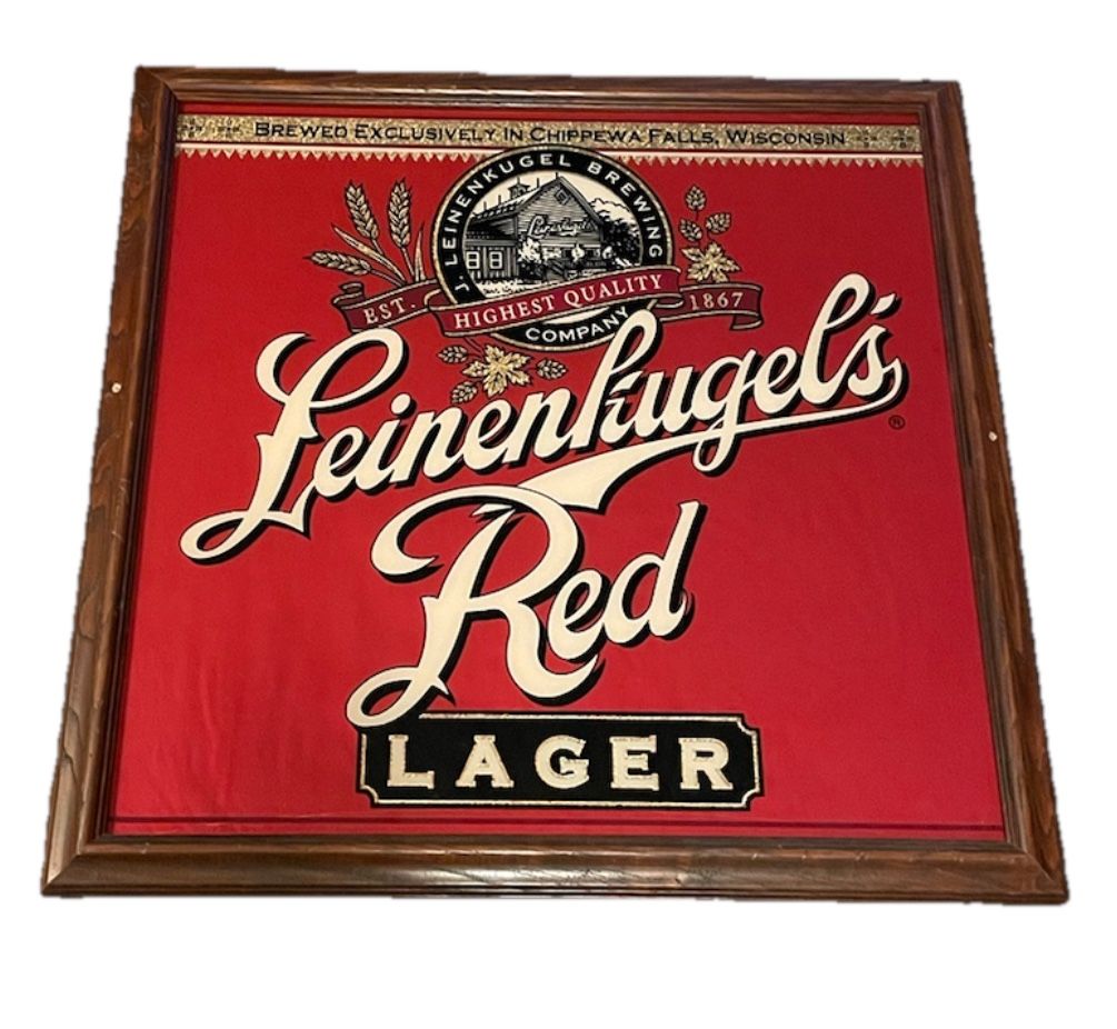 Leinenkugel's Red Lager Vintage 27x27 Wall Frame Glass Sign
