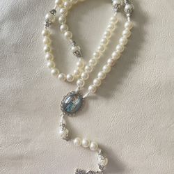 Our Lady Of Lourdes Pearl Corded Rosary 