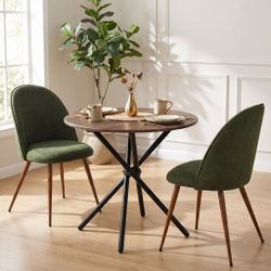 Homy Casa FONTANA+HAVEN 3PC Dining Set 31.5” Round Espresso Table with 2 Haven Verita Green Upholstered Chairs