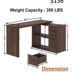 😀 HSH Walnut Home Office Desk L Shaped with Drawers, Reversible Wood Computer Desk Table for Executive Work Writing Study Gaming, Rustic Corner L Des