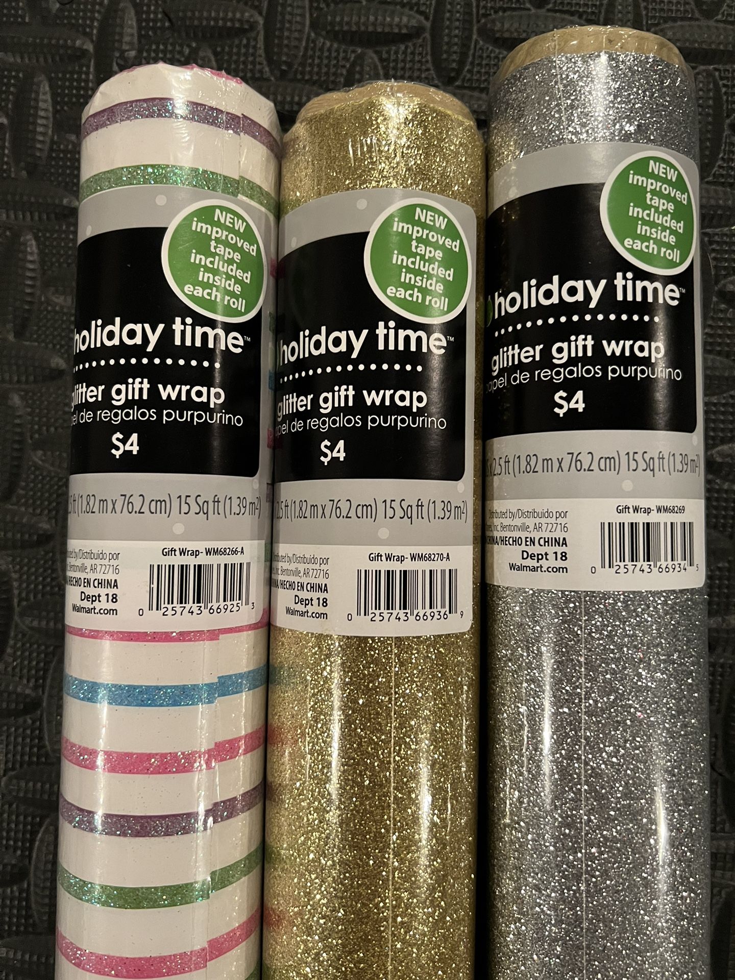 3 Rolls Of Sparkle Christmas Wrapping Paper And Tape