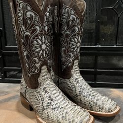 Western Boots Natural Python Square Toe