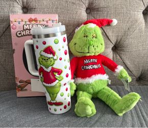 Grinch Christmas Tumbler and Plush Set