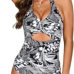 Women's One-Piece Halter Swimsuit, Ruched V-Neck Design，Halter Neck Swimwear