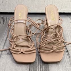 Beige Strap Up Heels
