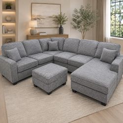 Gray Sectional Sofa with Ottoman