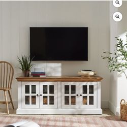 Gardens Canton 4- door TV Stand for TV’s up to 70”, White/Light Honey Finish