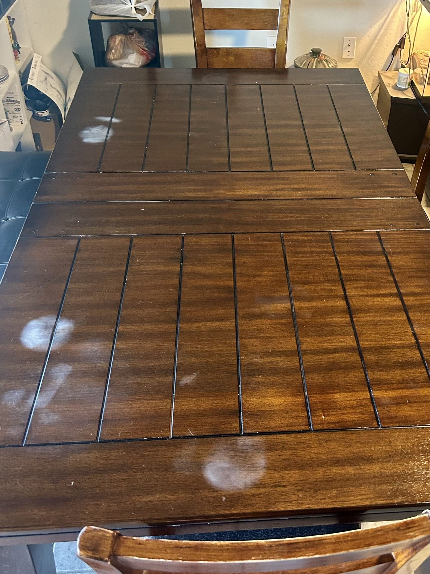 Dining room table with bench and four chairs