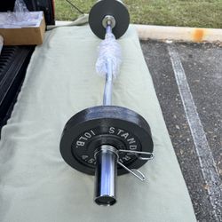 New Olympic Curl Bar With Weights 
