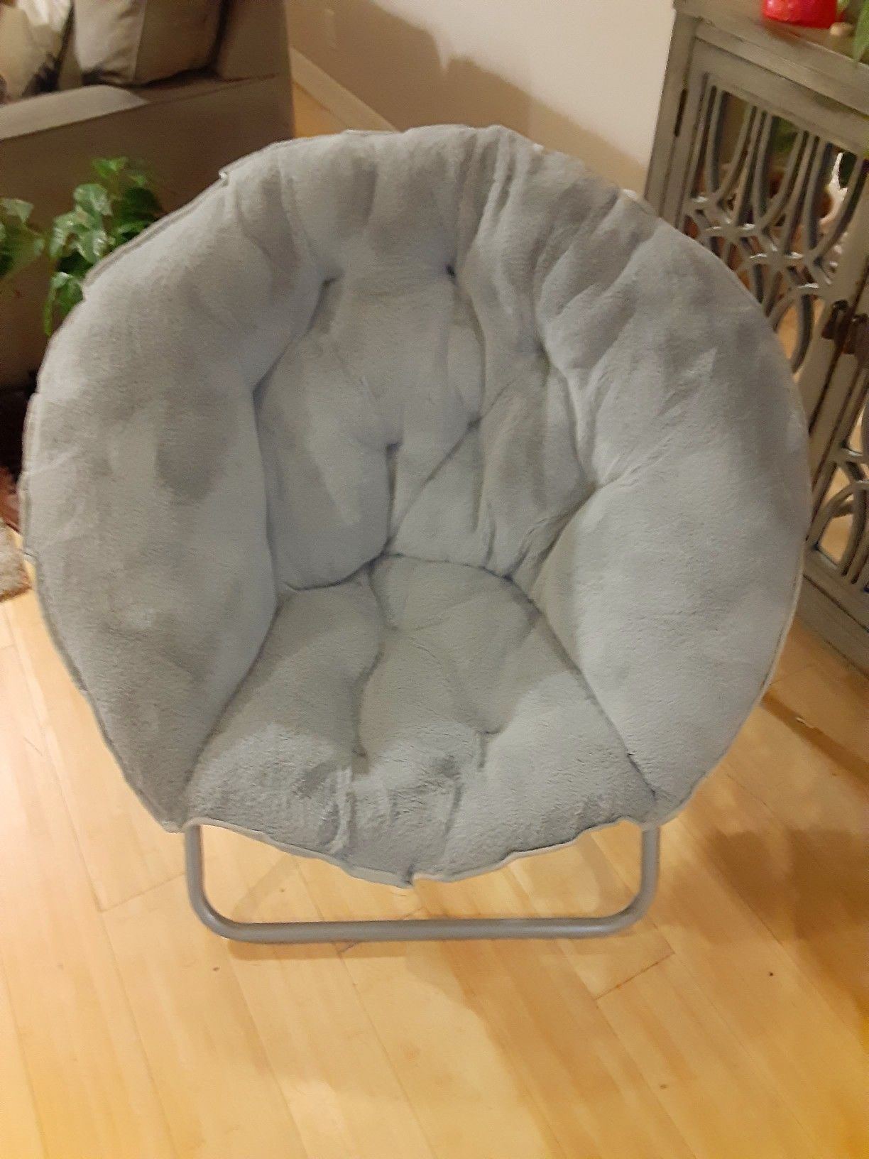 Gray (Grey) plush accent chair