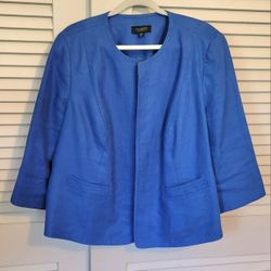 Talbots Women's Linen Jacket Empire Collar Royal Blue, Matching Blue Lining 20WP