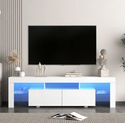 Modern 63" TV Console Entertainment Center with Lights & Storage Drawers, Glossy White Finish