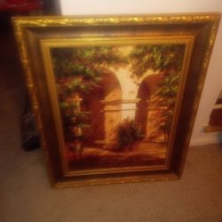 MONASTERY by ROGER WILLIAMS - REALISTIC GARDEN ENTRANCE FLOWERS CANVAS