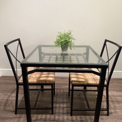 Modern Glass Dining Table + 2 Chairs 