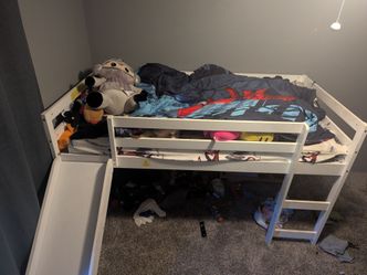 White Kids Loft Bed with Slide and Ladder