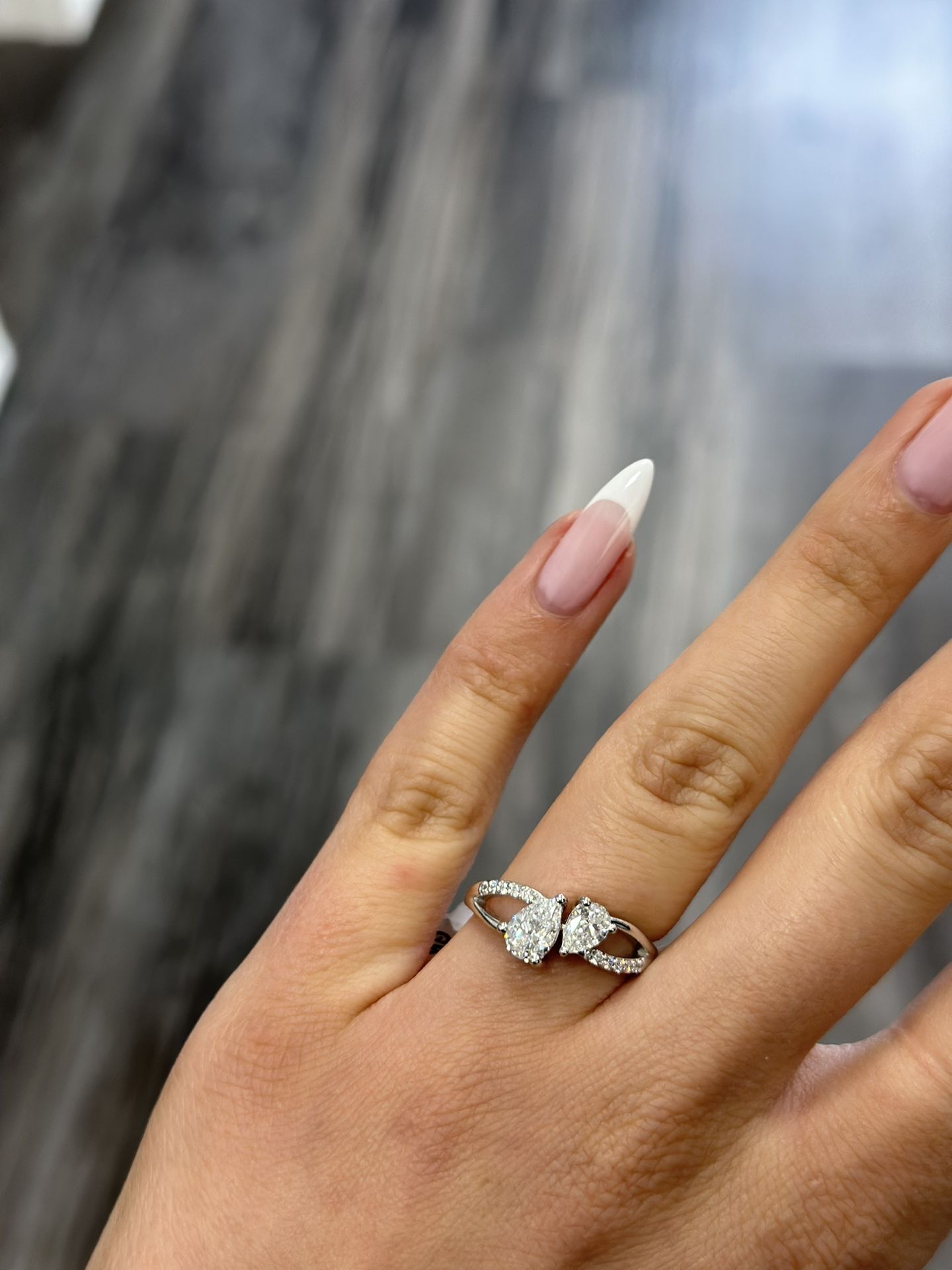 14k Diamond engagement Ring With Double Pear Shape Real Diamond - Main Image