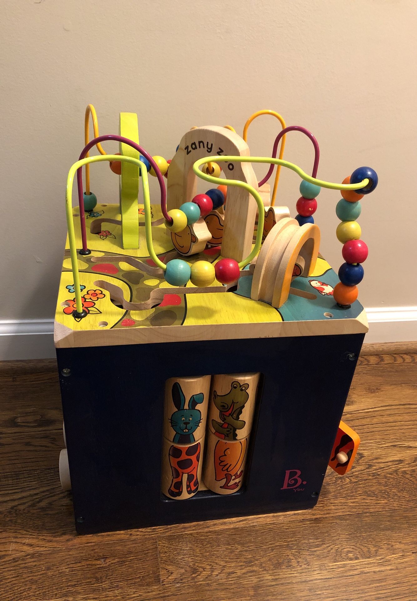 B toys zany zoo wooden play cube for toddlers