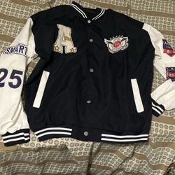 Navy and white varsity Bomber Jacket