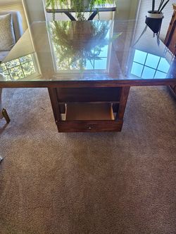 54x54 Glass Top Wood Dining Table with Storage