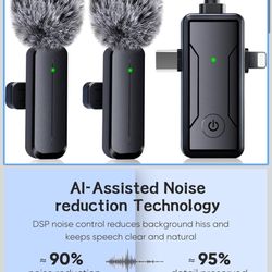 Wireless Mini Lavalier Microphone for iPhone - 3 in 1 Bluetooth Microphone with Noise Reduction, Plug & Play Lapel Mic for iPad Android, 360°Clip Mic 