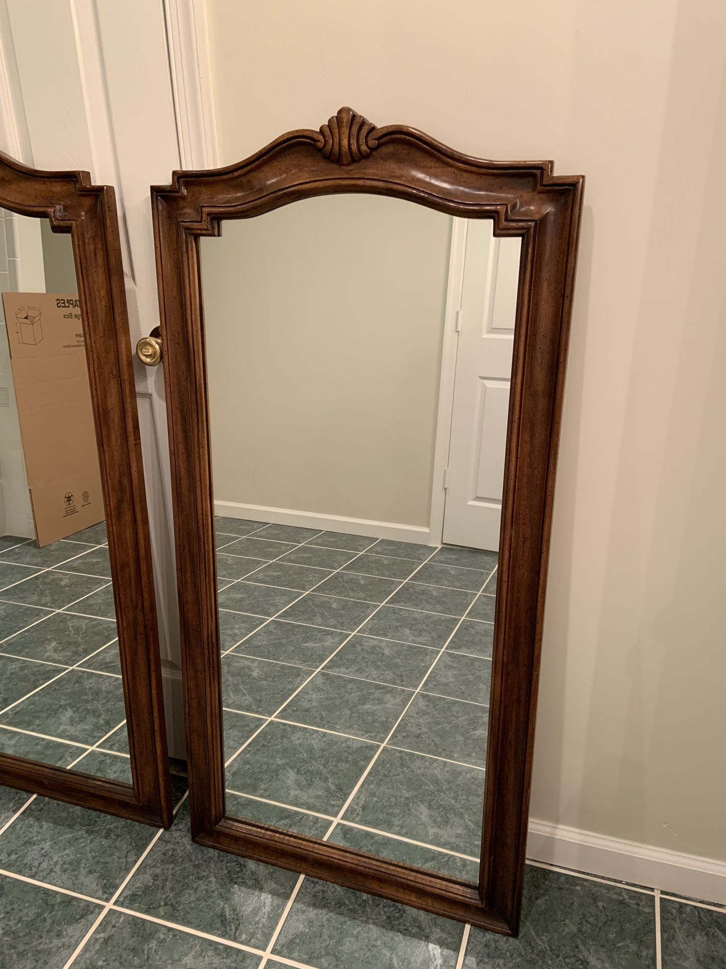 Pair of Mid-Century Arched Walnut-Framed Mirrors