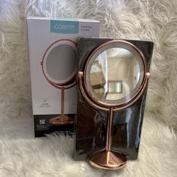 Rose gold Conair Lighted LED Vanity Makeup Mirror-1X/10X Magnifying Double Sided-need 3 AA batteries