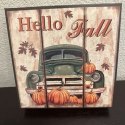 Vintage Metal “Hello Fall” Sign - Lights Up