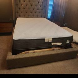 Grey Upholstered Queen Bed Frame