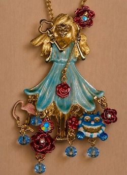 Vintage Kirk’s Folly Alice In Wonderland Brooch Pendant (Enhancer) With 2 Necklaces Jewelry