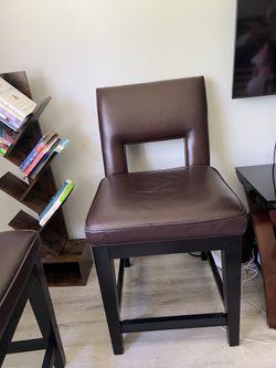 Modern Brown Faux Leather Bar Stool with Backrest set of two