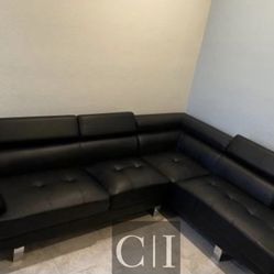 New Black Sectional Sofa Couch 