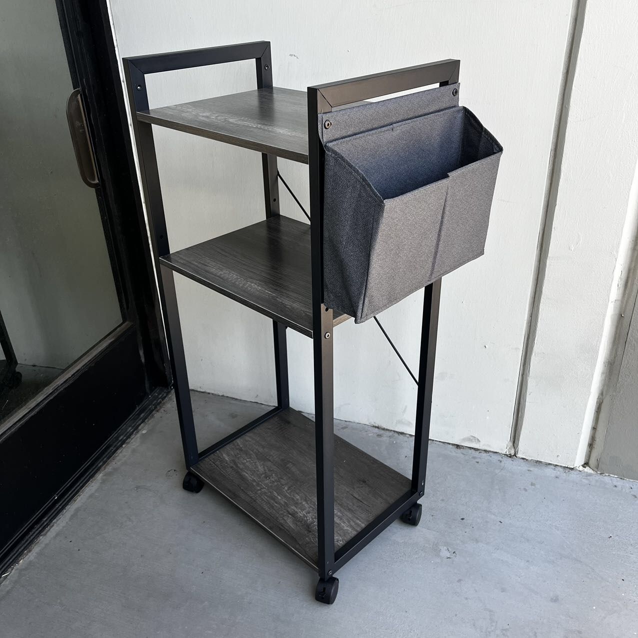 New In Box 3 Tier Rolling 20x14x42 Inch Tall Microwave Stand Printer Shelf With Side Organizer