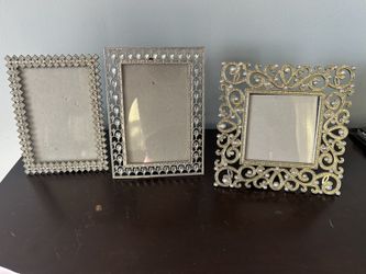 Issac Mizrahi New York Silver Metal Glamour Picture Frames Gemstone sparkle set of 3 hollywood regency Beaded.