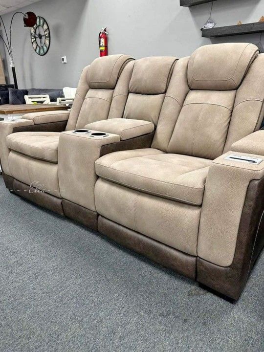 In Stock📌Next-Gen Sand Durapella Power Reclining Loveseat With Console$10 Down Payment And Financing Available
