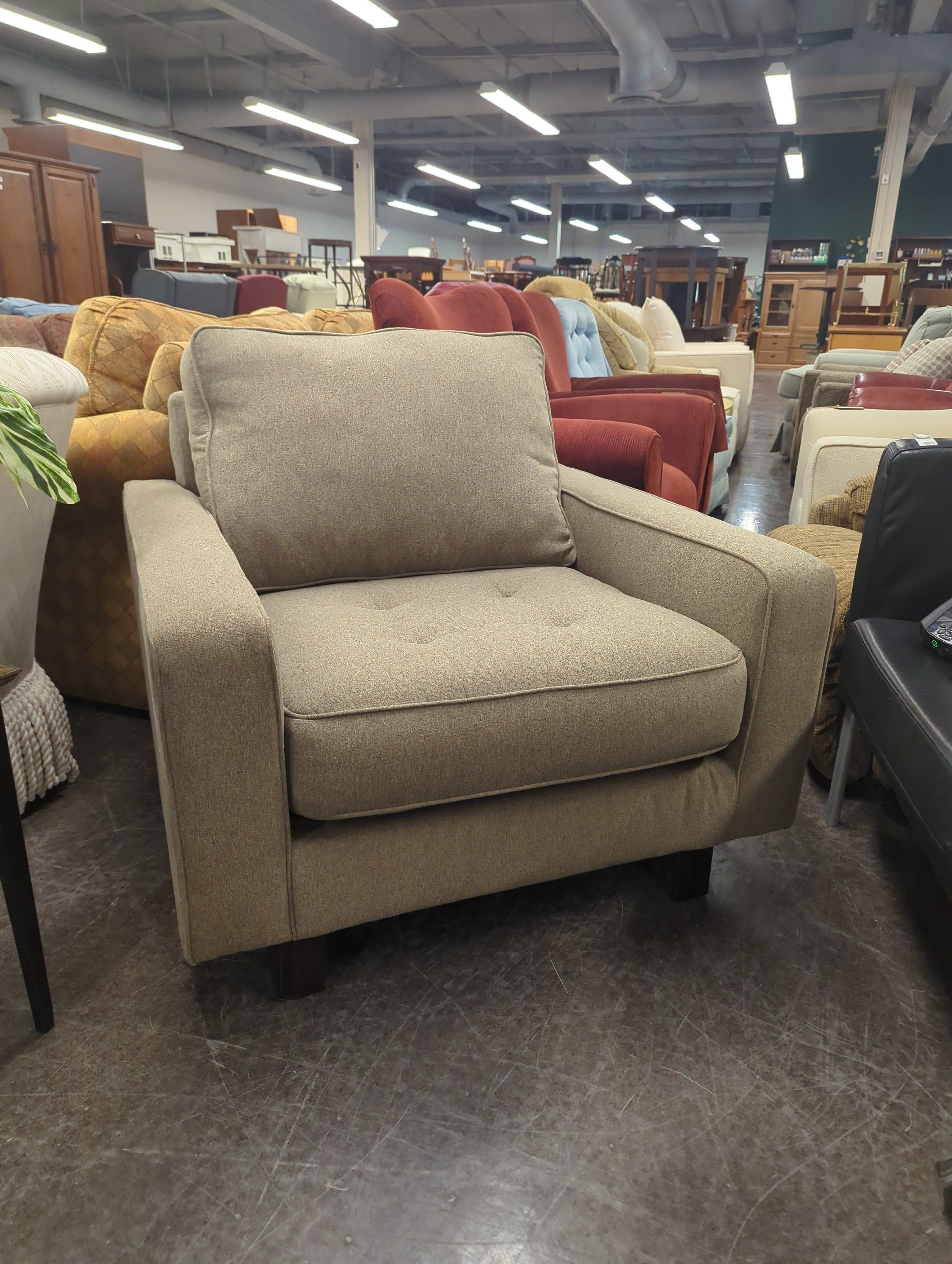 Modern Taupe Fabric Armchair