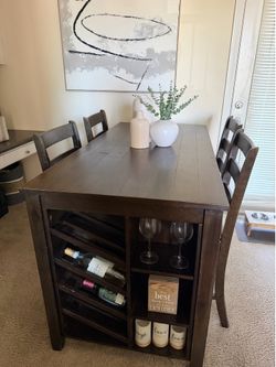 Modern Counter Height Dining Set with Wine Storage
