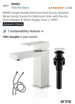 Bathroom Sink Faucet – Brushed Nickel Single Handle (M'318)
