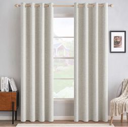 Blackout Linen Curtains, 52"x 108", Cream White