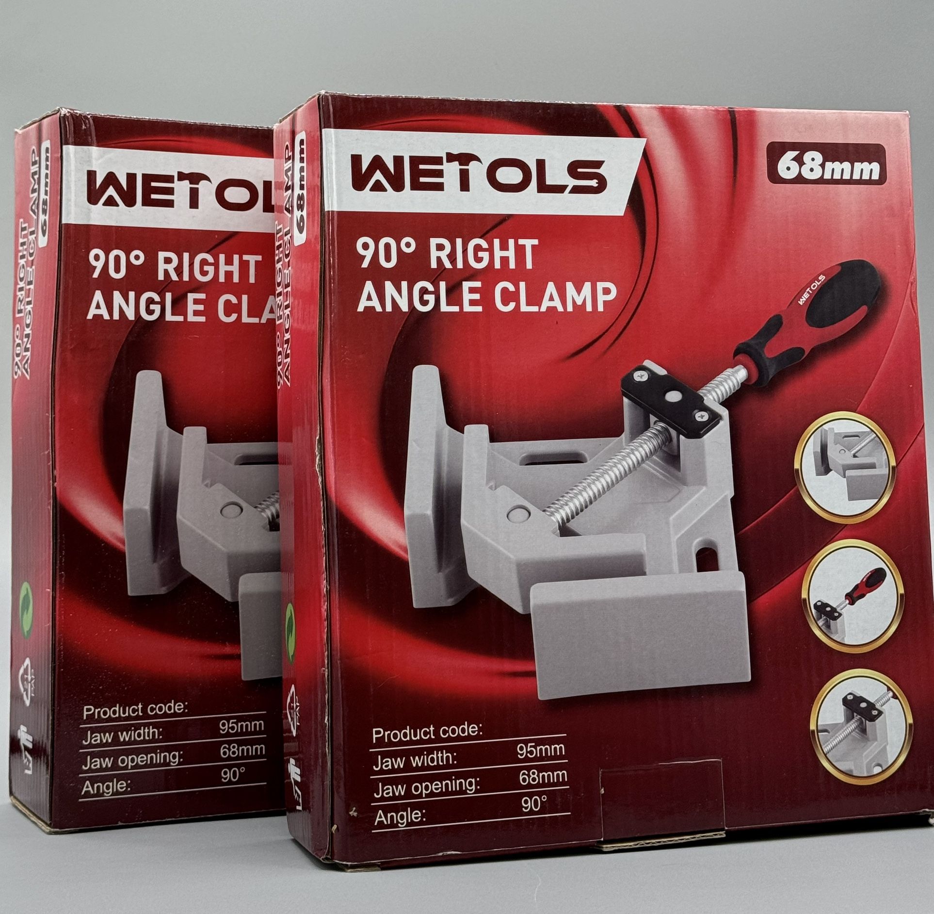 2 New (NIB) WETOLS Adjustable Corner 68mm 90 Deg Right Angle Clamps