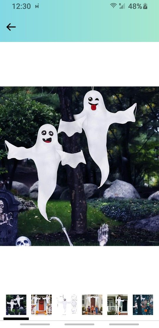 47" Halloween Hanging Ghosts Decorations, 2 Pcs Wrap Ghost Cute Halloween Tree Decorations Outdoor, Friendly Ghost Decor for Porch Yard Patio Garden P