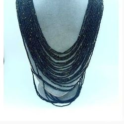 Large Vintage Black Glass Beads Necklace Antique Indian Hook Clasp $15 Each