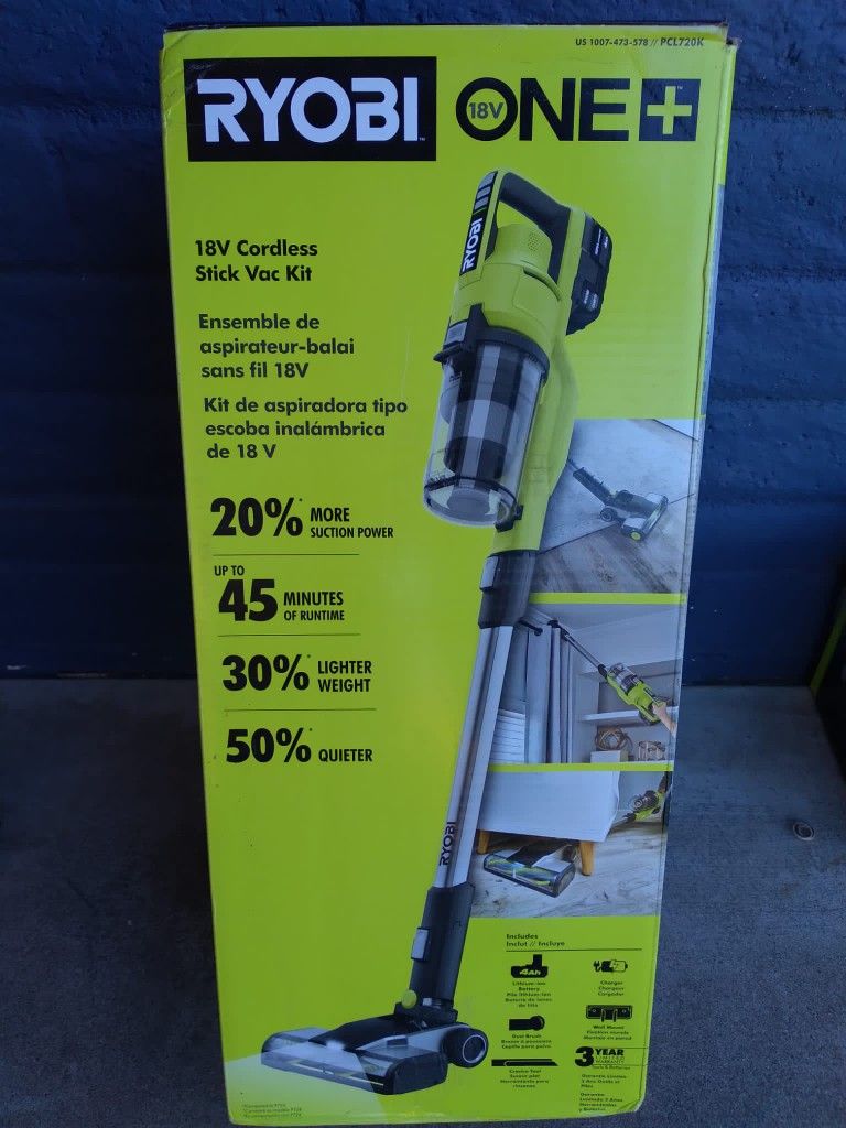 STICK VACUUM RYOBI 18V BATTERY AND CHARGER INCLUDED