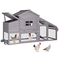 Wooden Chicken Coop on Wheels AIR23, Backyard Chicken Cage for 2-3 Hens - Gray Chicken Coop