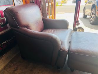 Brown Leather Armchair with Ottoman