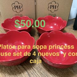 Platos Para Sopa Set De 4 👉 princess house todo nuevo y con caja 📦